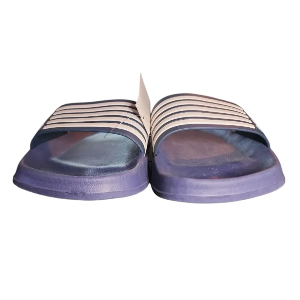 NEW Men's Akademiks Striped Logo Navy Blue & White Slides Slippers Size 11 (44)